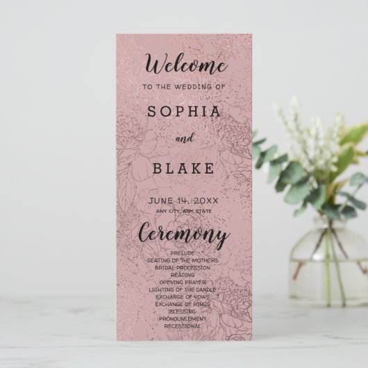 Roos Goud en Bloemen Huwelijk Programma (Staand voorkant)