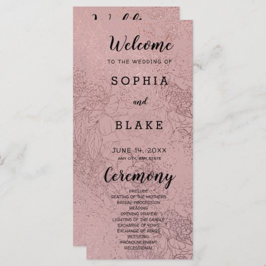 Roos Goud en Bloemen Huwelijk Programma (Voorkant / Achterkant)