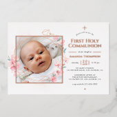 Roos goud en bloesse geometrische bloemen Heilige  Folie Uitnodiging (Voorkant)