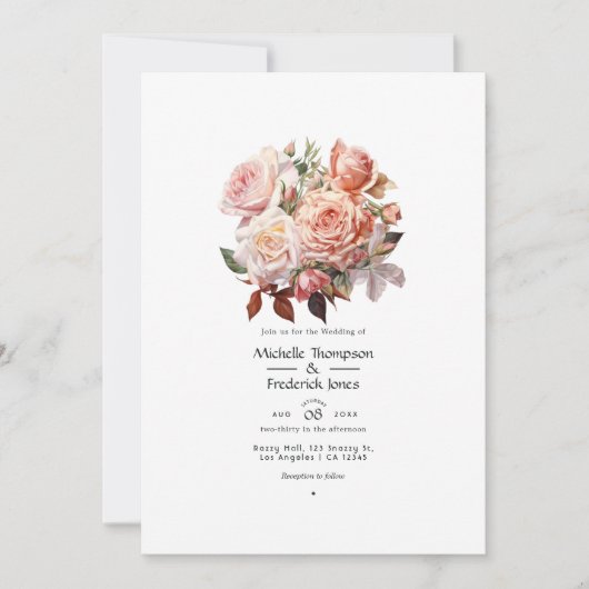 Roos Goud en Blush Bloemen Bruiloft Kaart (Voorkant)