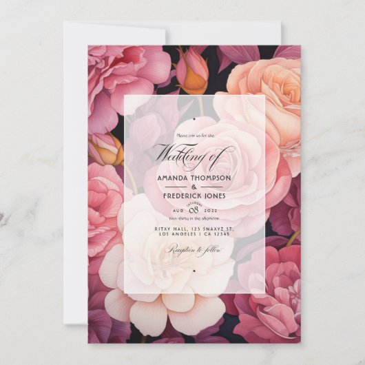 Roos Goud en Blush Bloemen Bruiloft Kaart (Voorkant)