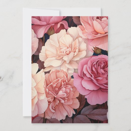 Roos Goud en Blush Bloemen Bruiloft Kaart (Achterkant)