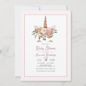 Roos Goud en Blush Bloemen Eenhoorn Baby shower Kaart (Voorkant)