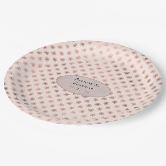 Roos Goud en Blush Folie Bruiloft Papieren Bordje (Gekanteld)
