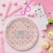 Roos Goud en Blush Folie Damask Bruiloft Papieren Bordje (Feest)