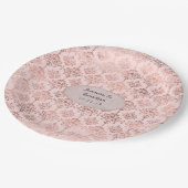 Roos Goud en Blush Folie Damask Bruiloft Papieren Bordje (Gekanteld)