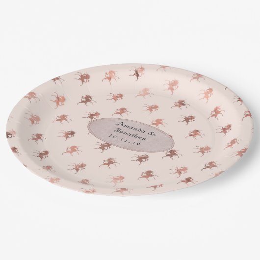 Roos Goud en Blush Folie  Eenhoorn Bruiloft Papieren Bordje (Gekanteld)