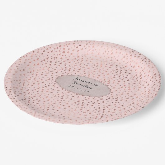 Roos Goud en Blush Folie Sterren Bruiloft Papieren Bordje (Gekanteld)