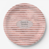 Roos Goud en Blush Folie Strepen Bruiloft Papieren Bordje (Voorkant)