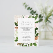 Roos Goud en Blush Groen Bruiloft Gast Details Informatiekaartje (Staand voorkant)