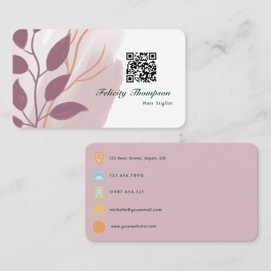 Roos Goud en Blush Roze Abstracte QR Code Visitekaartje (Voorkant / Achterkant)