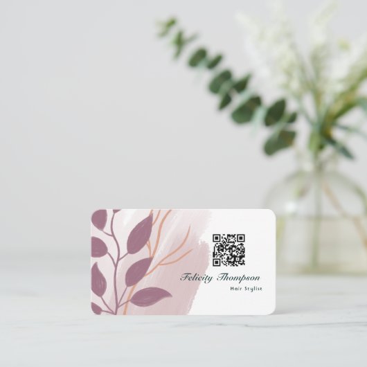 Roos Goud en Blush Roze Abstracte QR Code Visitekaartje (Staand voorkant)
