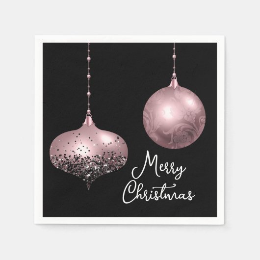 Roos Goud en Blush Roze Kerstballen Servet (Voorkant)