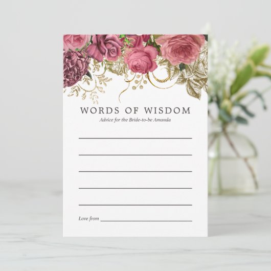 Roos Goud en Blush Vrijgezellenfeest Advies Kaart (Staand voorkant)