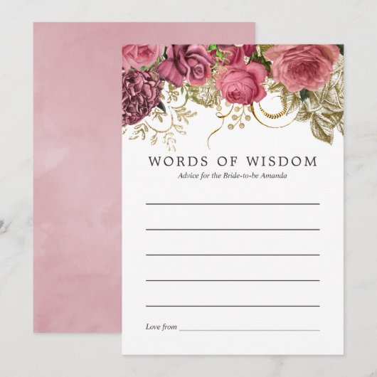 Roos Goud en Blush Vrijgezellenfeest Advies Kaart (Voorkant / Achterkant)