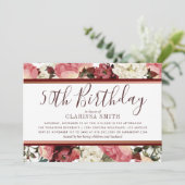 Roos Goud en Bourgogne Bloemen 50ste Verjaardagsfe Kaart (Staand voorkant)