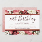 Roos Goud en Bourgogne Bloemen 50ste Verjaardagsfe Kaart (Voorkant / Achterkant)