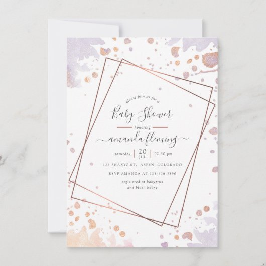 Roos goud en deegwaren Paars geometrisch Baby show Kaart (Voorkant)