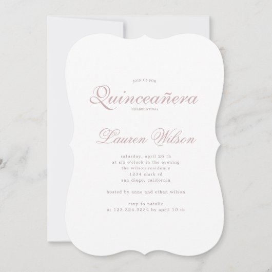 Roos Goud en glitter Quinceanera Uitnodiging (Voorkant)