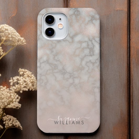 Roos Goud en Grijs Elegant Marmeren Gradiënt Case-Mate iPhone Case