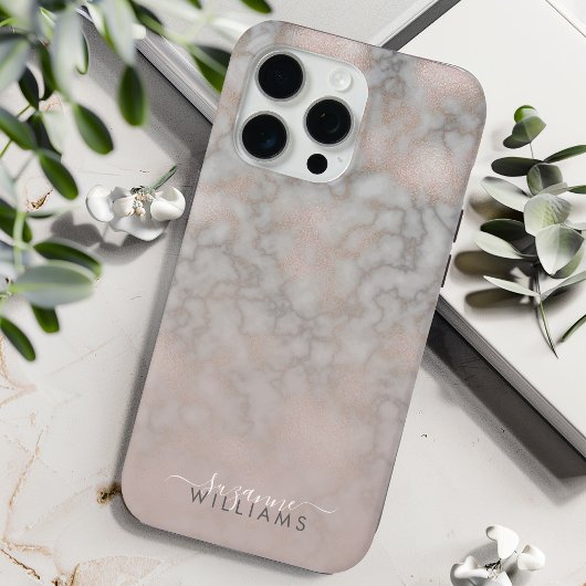 Roos Goud en Grijs Elegant Marmeren Patroon Case-Mate iPhone Case