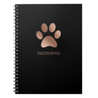Roos Goud en houtskool Paw Print Logo gepersonalis Notitieboek