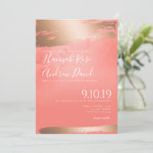 Roos Goud en Koraal Waterverf Textuur Wedding Kaart (Staand voorkant)