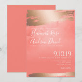 Roos Goud en Koraal Waterverf Textuur Wedding Kaart (Voorkant / Achterkant)