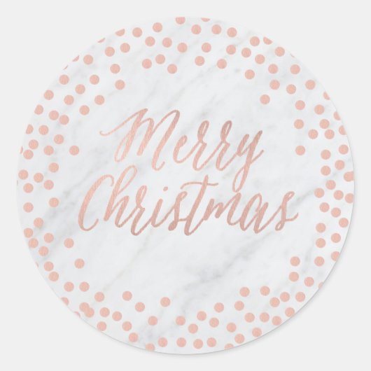 Roos goud en marmer "Merry Christmas" sticker (Voorkant)