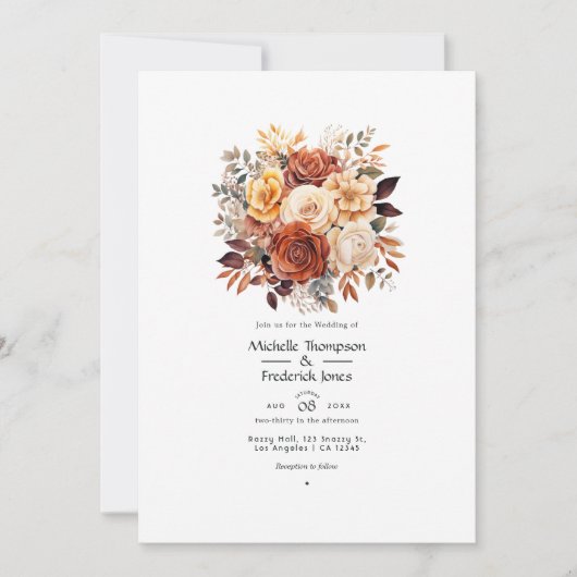 Roos Goud en Roos Bruin Bloemen Bruiloft Kaart (Voorkant)