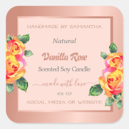 Roos Goud en Roze Bloemen Product Verpakkingslabel Vierkante Sticker