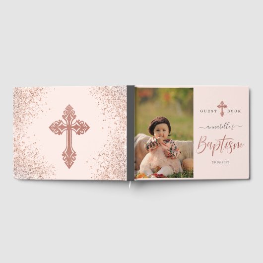 Roos Goud en Roze Foto Meisje Doop Gastenboek (Volledig)