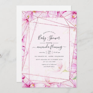 Roos Goud en Roze Magnolia Geometrisch Baby shower Kaart