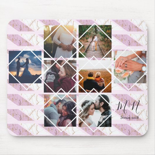 Roos goud en roze marmer Aangepaste naam Muismat (Voorkant)