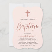 Roos Goud en Roze Meisje Doopuitnodiging Kaart (Voorkant)