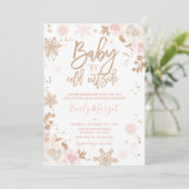 Roos goud en roze winterslaap Baby shower sneeuwvl Kaart (Staand voorkant)