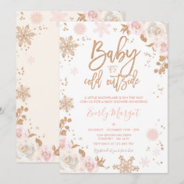 Roos goud en roze winterslaap Baby shower sneeuwvl Kaart