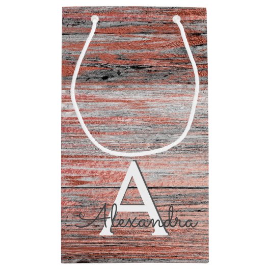 Roos Goud en Rustiek Hout Monogram & Initiaal Klein Cadeauzakje (Achterkant)