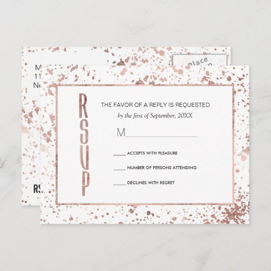 Roos Goud en Verf Spletters RSVP Briefkaarten (Voorkant / Achterkant)