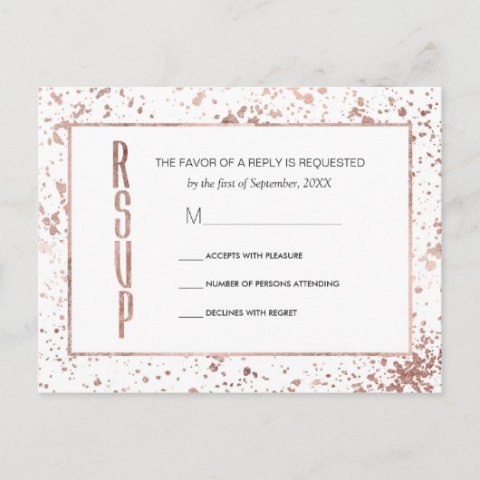 Roos Goud en Verf Spletters RSVP Briefkaarten (Voorkant)