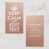 Roos Goud en Wit Houd Kalm en bewerk Tekst Visitekaartje (Voorkant / Achterkant)