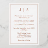 Roos Goud en Wit Monogram Modern Eenvoudig Bruilof Folie Uitnodiging (Voorkant)