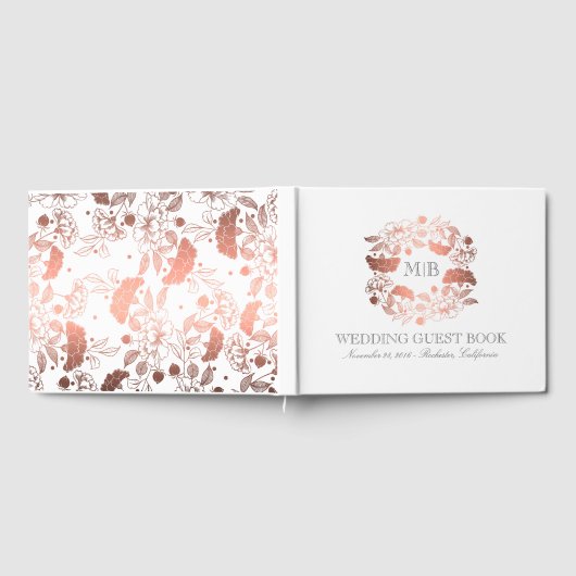 Roos Goud en Witte Bloemenkrans Elegante bruiloft Gastenboek (Volledig)