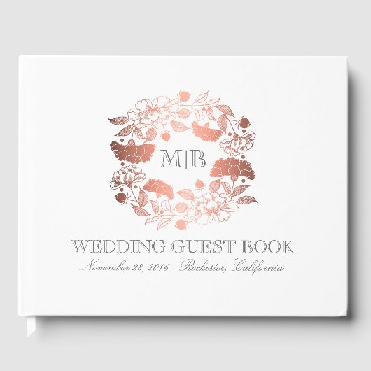 Roos Goud en Witte Bloemenkrans Elegante bruiloft Gastenboek (Voorkant)