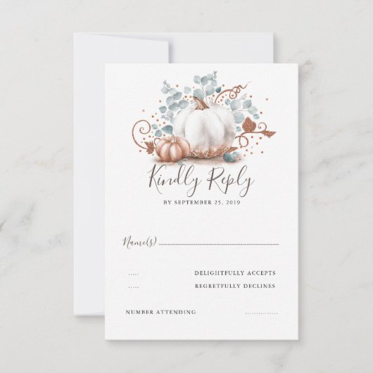 Roos Goud en Witte Pompoenen Herfst Bruiloft RSVP (Voorkant)