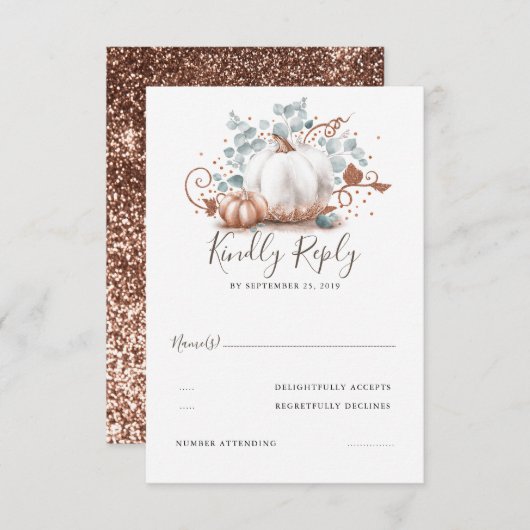 Roos Goud en Witte Pompoenen Herfst Bruiloft RSVP (Voorkant / Achterkant)