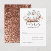 Roos Goud en Witte Pompoenen Herfst Bruiloft RSVP Kaartje (Voorkant / Achterkant)