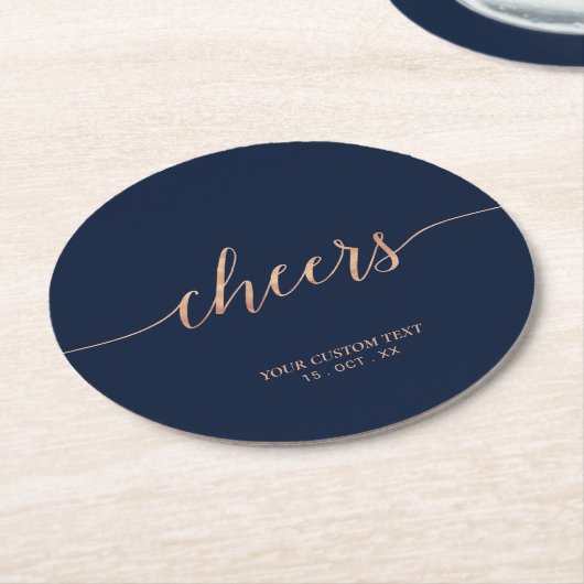 Roos goud en zeemacht Elegant Lettering Cheers Par Ronde Kartonnen Onderzetter (Gebogen)