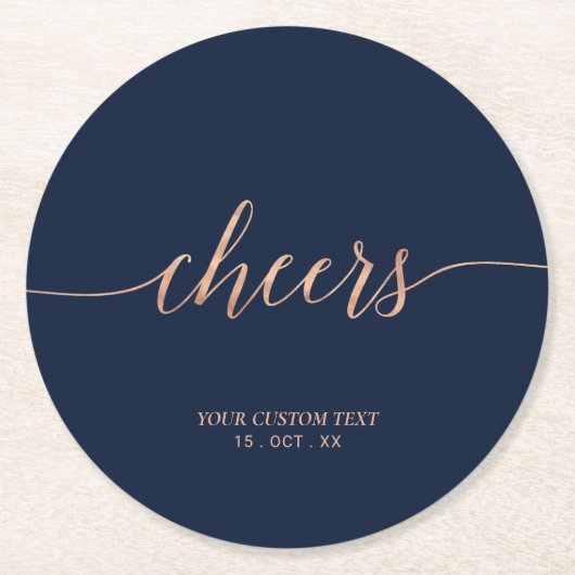 Roos goud en zeemacht Elegant Lettering Cheers Par Ronde Kartonnen Onderzetter (Voorkant)