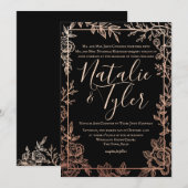 Roos Goud en Zwart Bloemen Schets Lijst Classic Kaart (Voorkant / Achterkant)